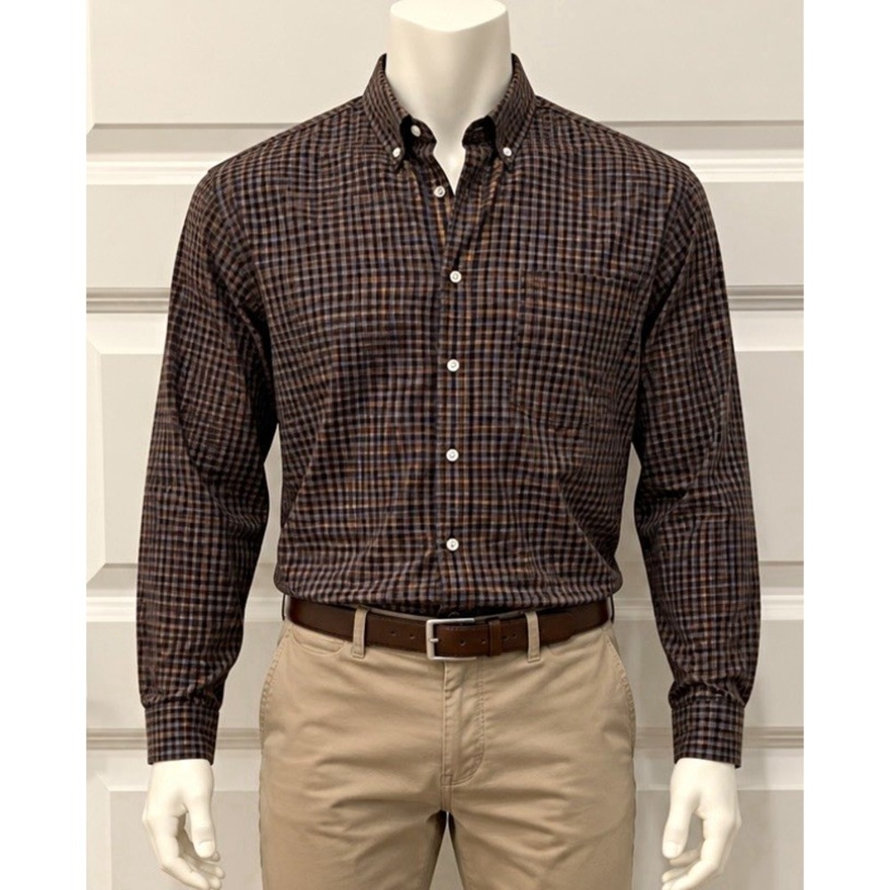 J.CREW Men's Check Long Sleeve Button Down Shirt Medium M Blue Brown Casual